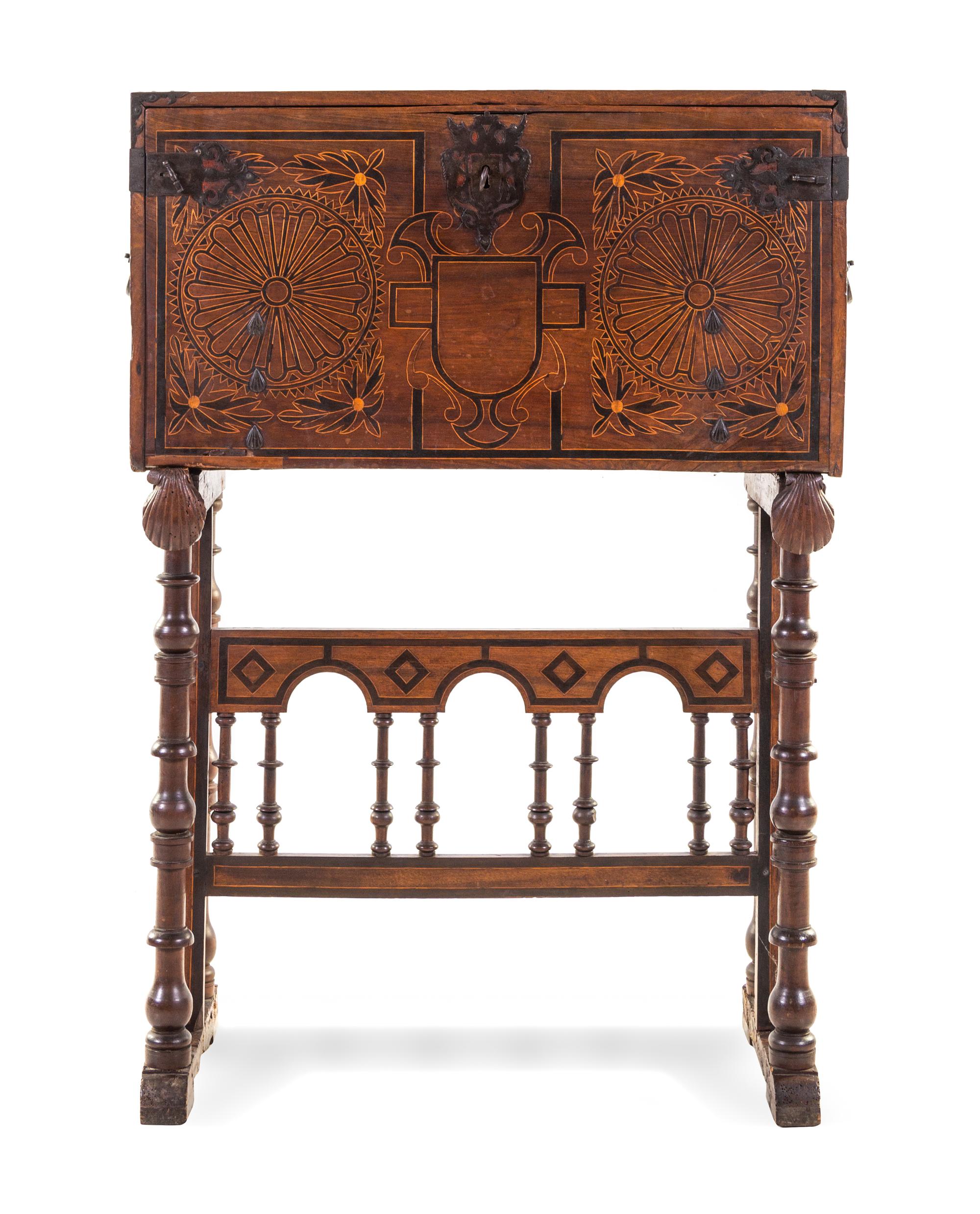 A Spanish Carved and Inlaid Walnut Vargueno