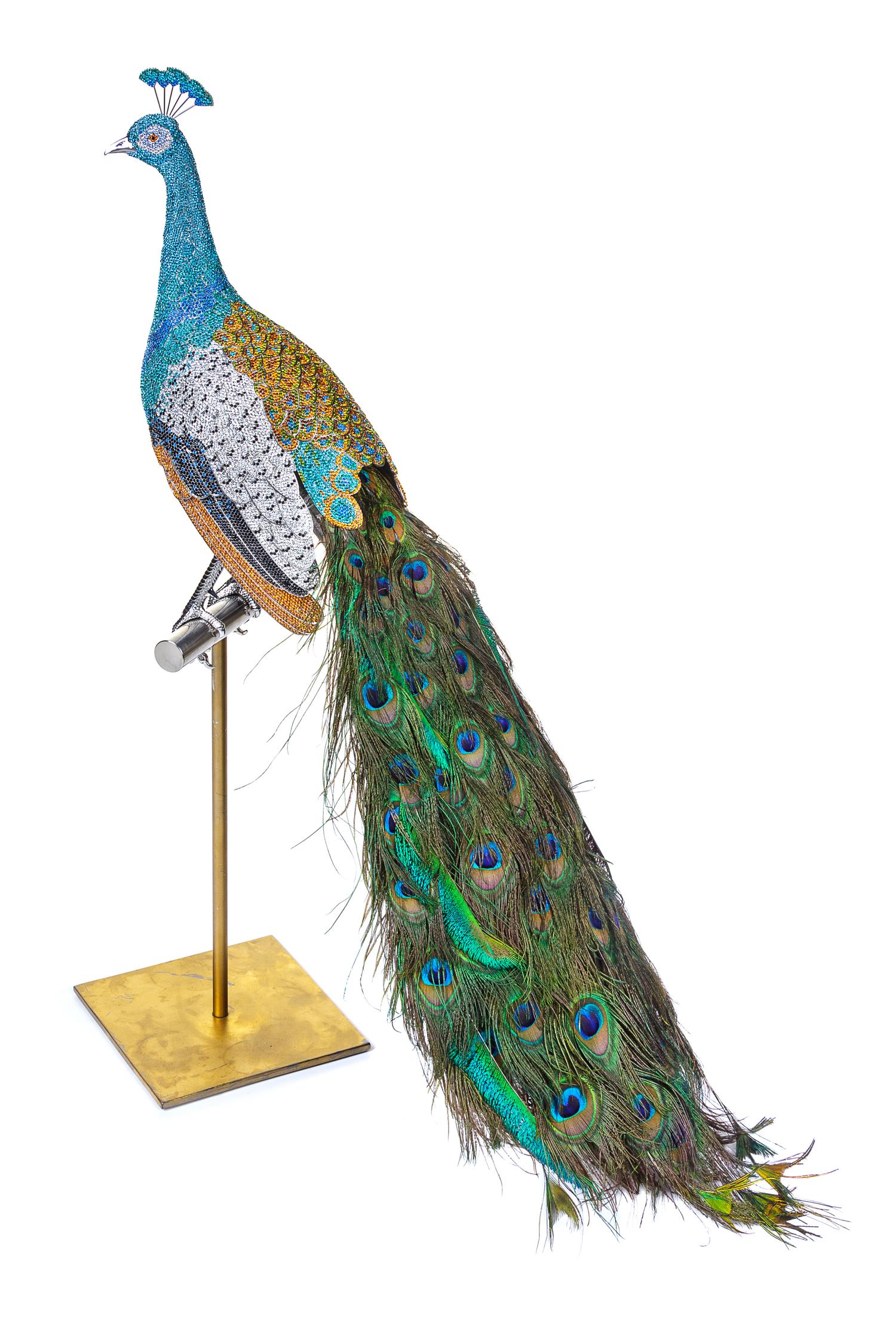 Small Swarovski Blue Crystal Peacock