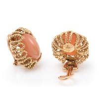 TIFFANY & CO., YELLOW GOLD AND ORANGE CAT'S EYE MOONSTONE EARCLIPS