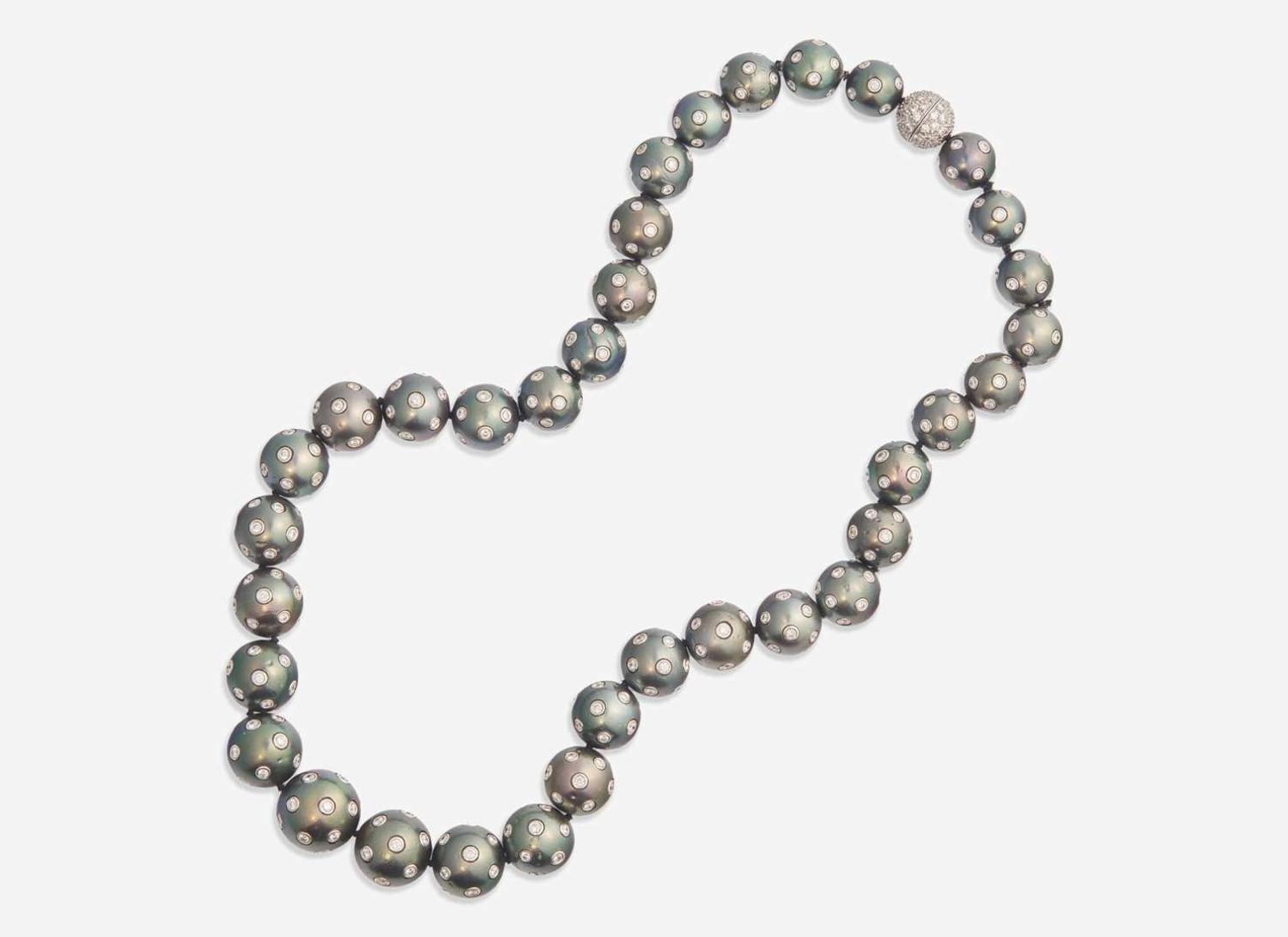 An 18K White Gold, Tahitian Pearl, and Diamond Necklace