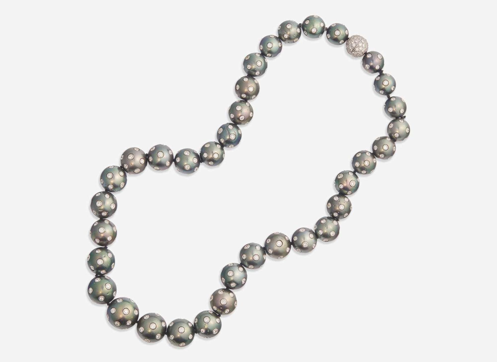 An 18K White Gold, Tahitian Pearl, and Diamond Necklace