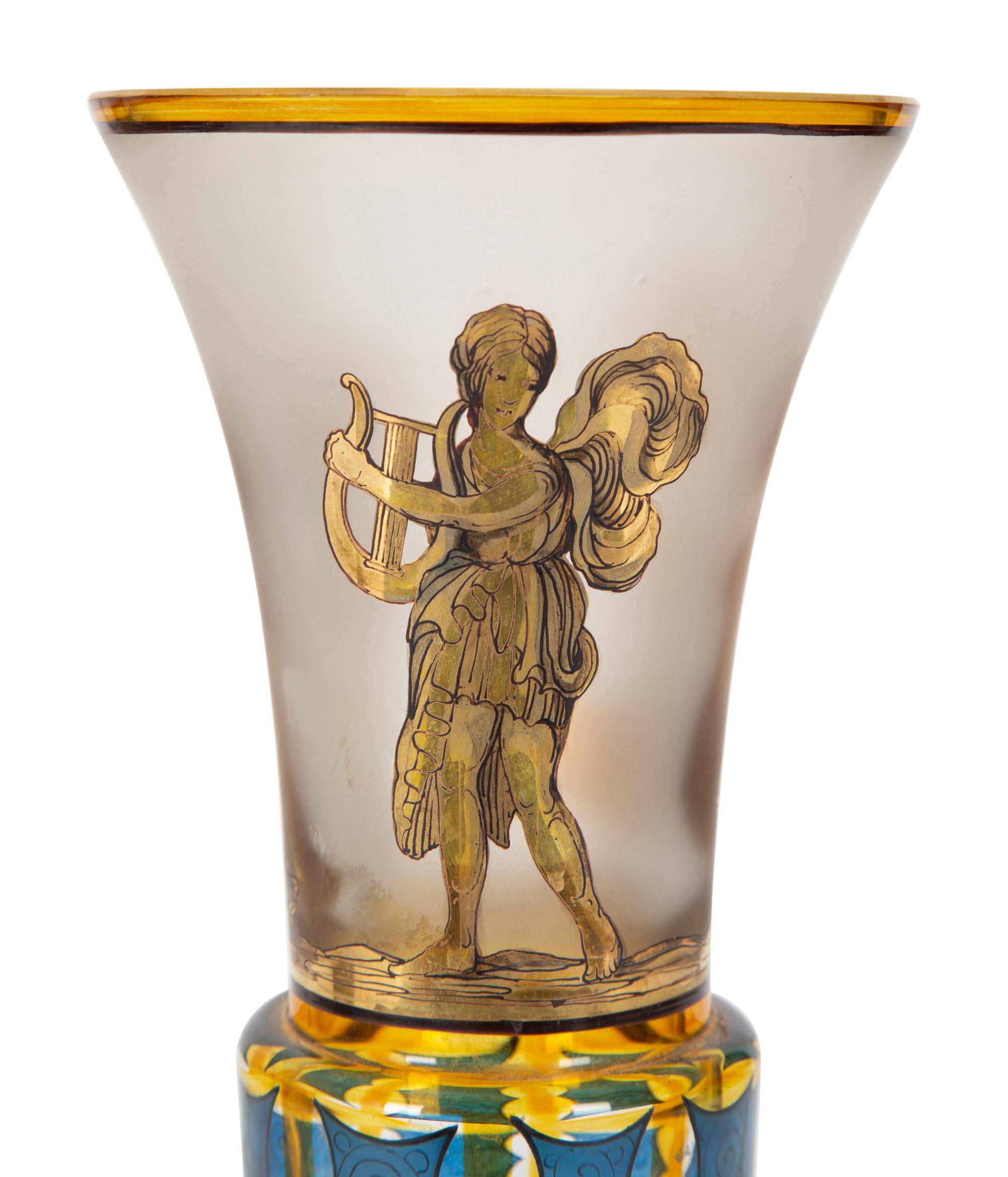 A Continental Polychromed and Gilt Decorated Glass Vase