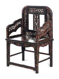 A Chinese Polychrome Lacquered Wood Armchair