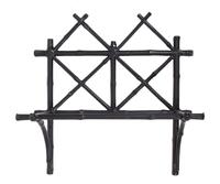 A Cast Iron Black Painted Hall Mirror and Bracket Shelf Height of mirror 45 x width 24 inches. — 20TH CENTURY