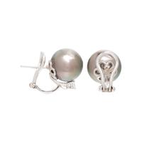 CULTURED TAHITIAN PEARL AND DIAMOND EARCLIPS