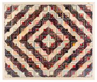 A Log Cabin Pattern Pieced Silk and Satin Quilt