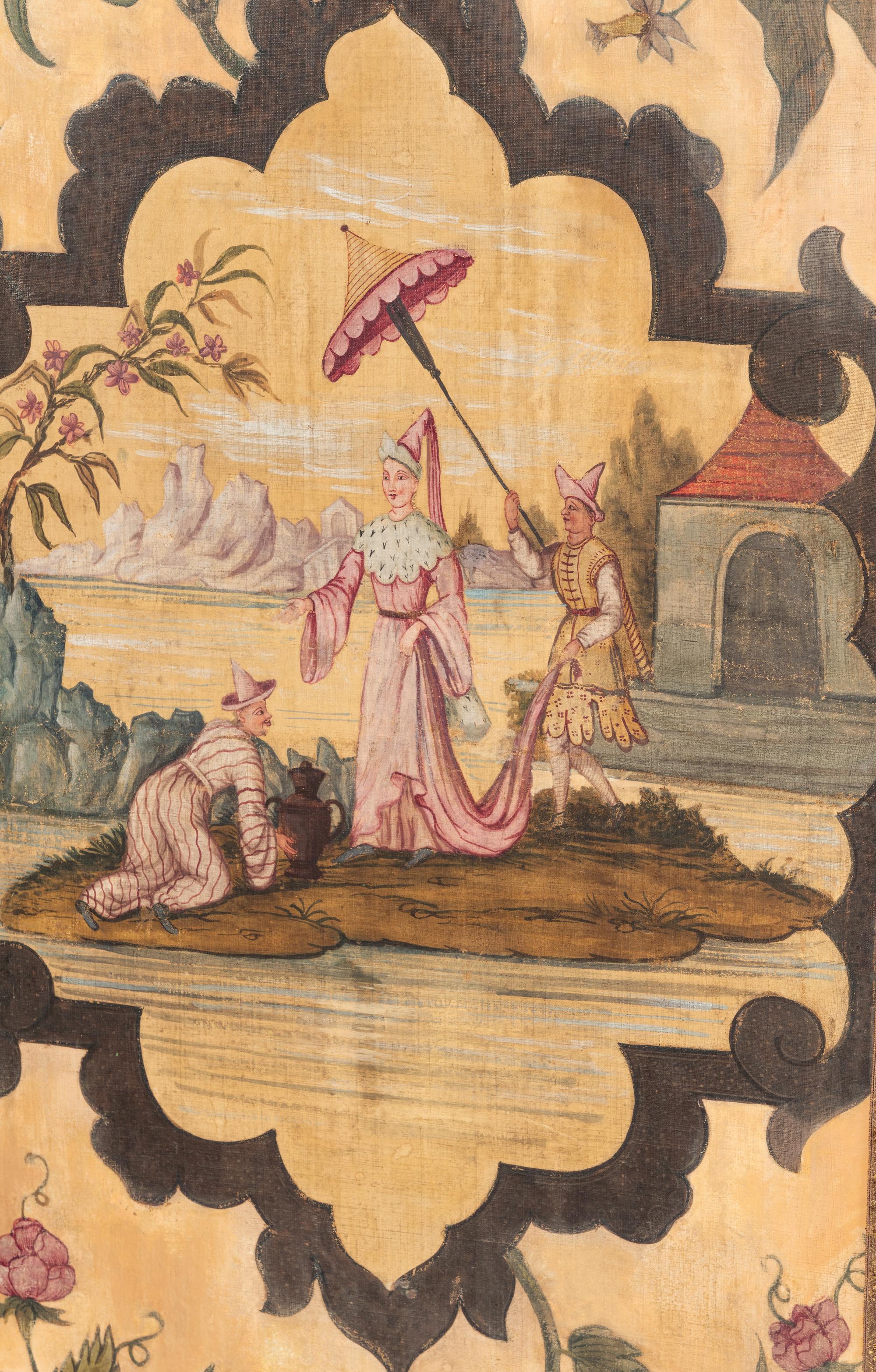 A Polychrome Decorated Four-Panel Screen