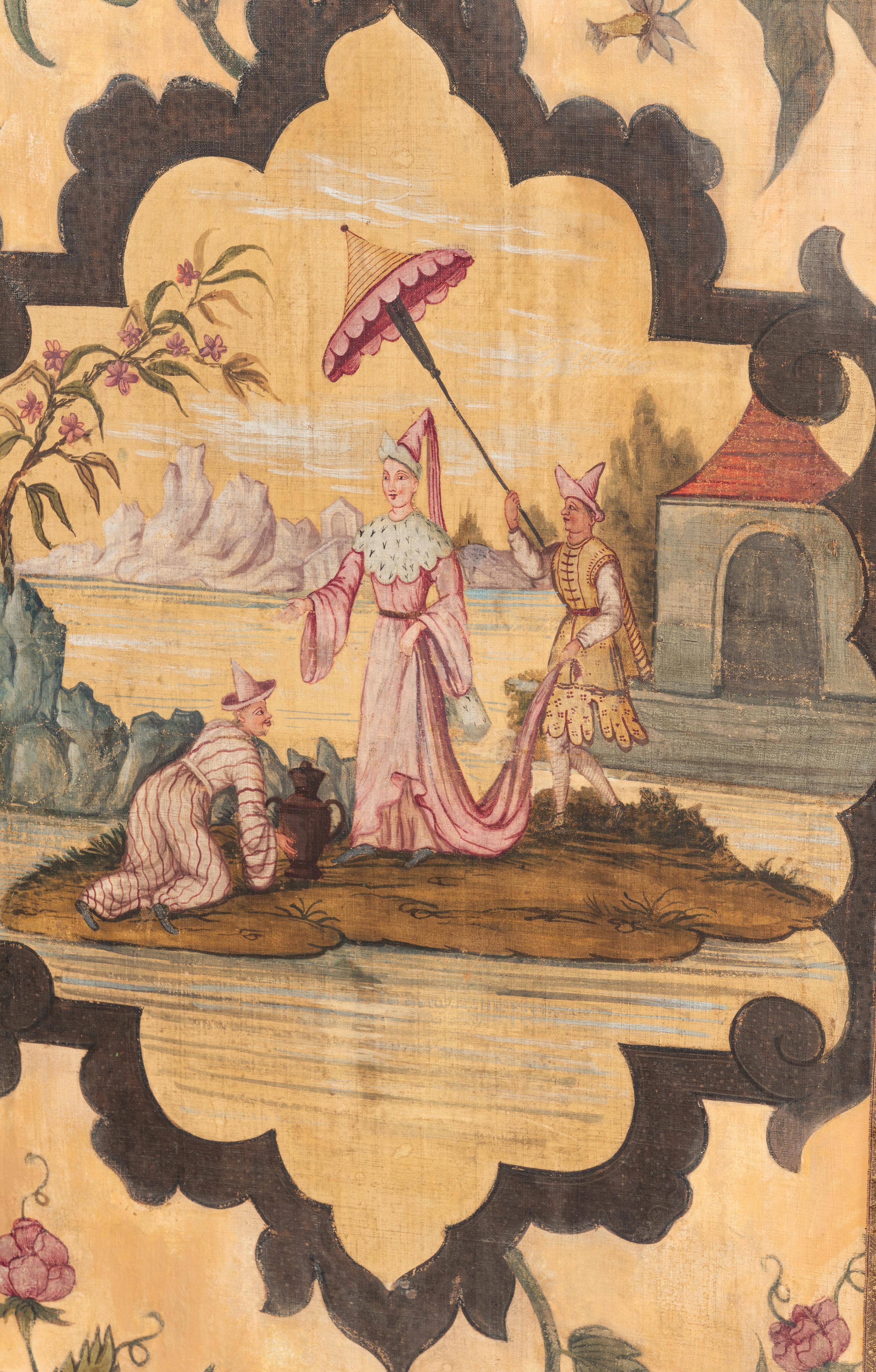A Polychrome Decorated Four-Panel Screen