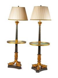 A Pair of Empire Style Gilt and Patinated Bronze Floor Lamps