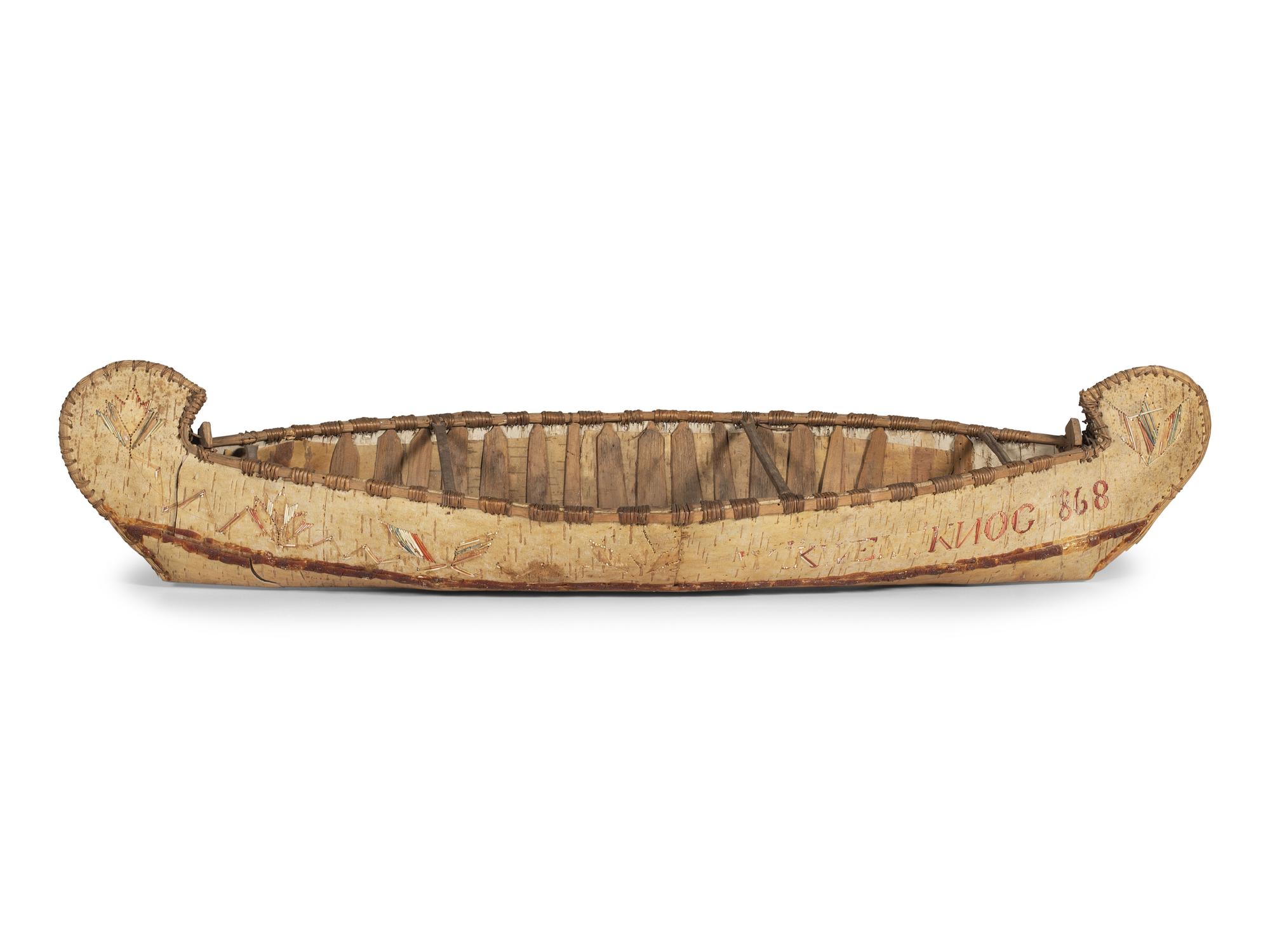 Great Lakes Birchbark Canoe, Basket, and Moccasins