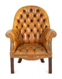 An English Button-Tufted Leather Armchair