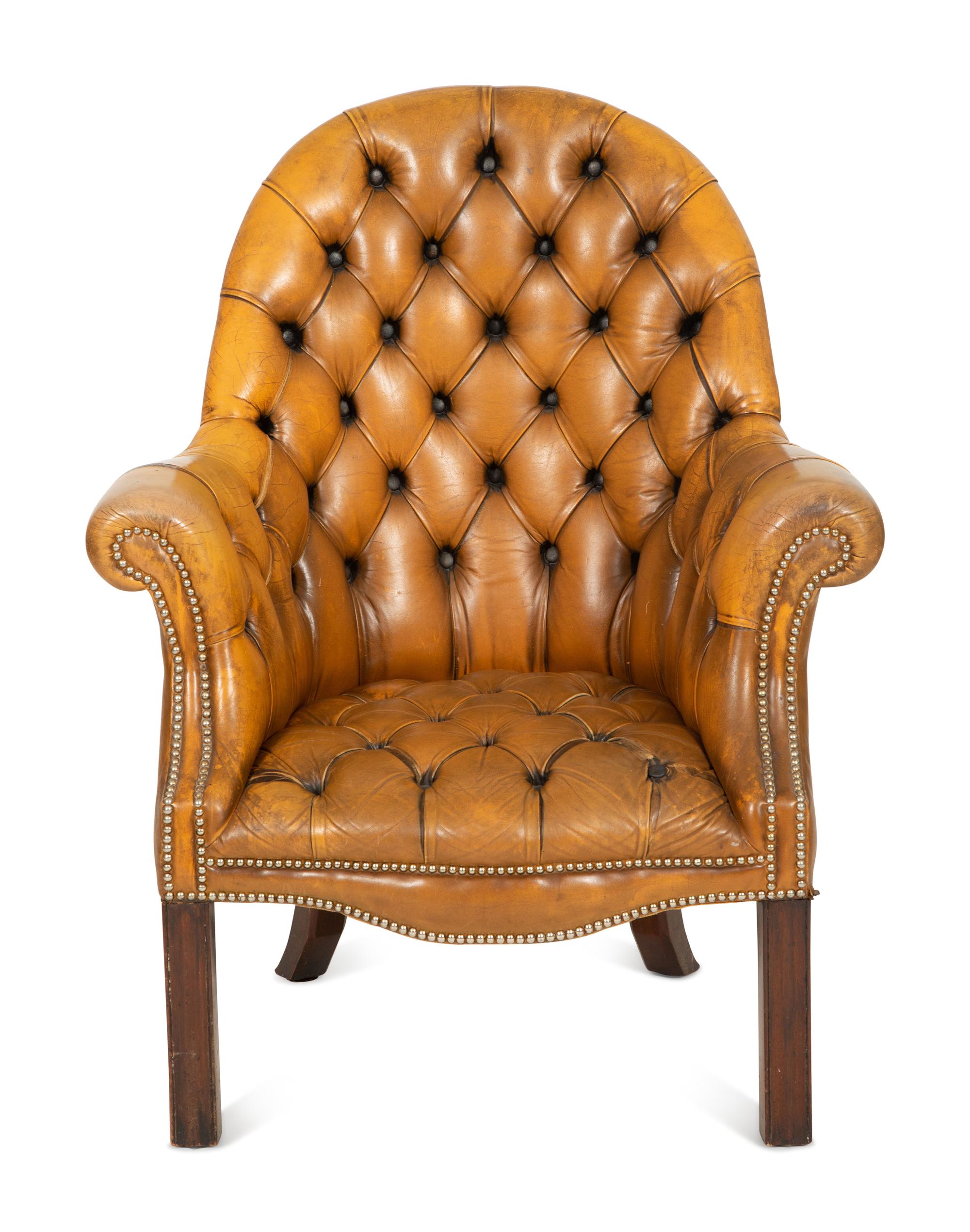 An English Button-Tufted Leather Armchair