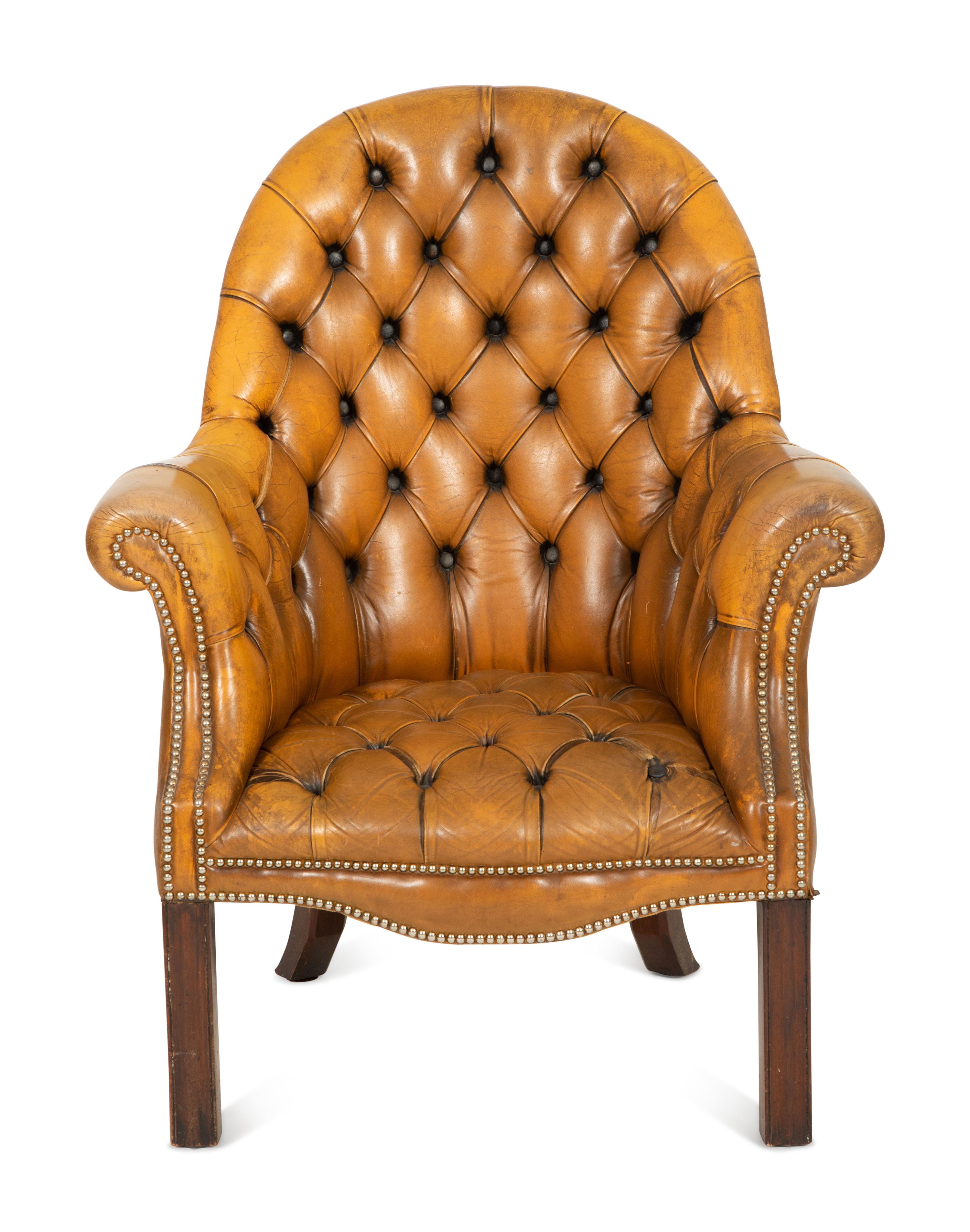 An English Button-Tufted Leather Armchair