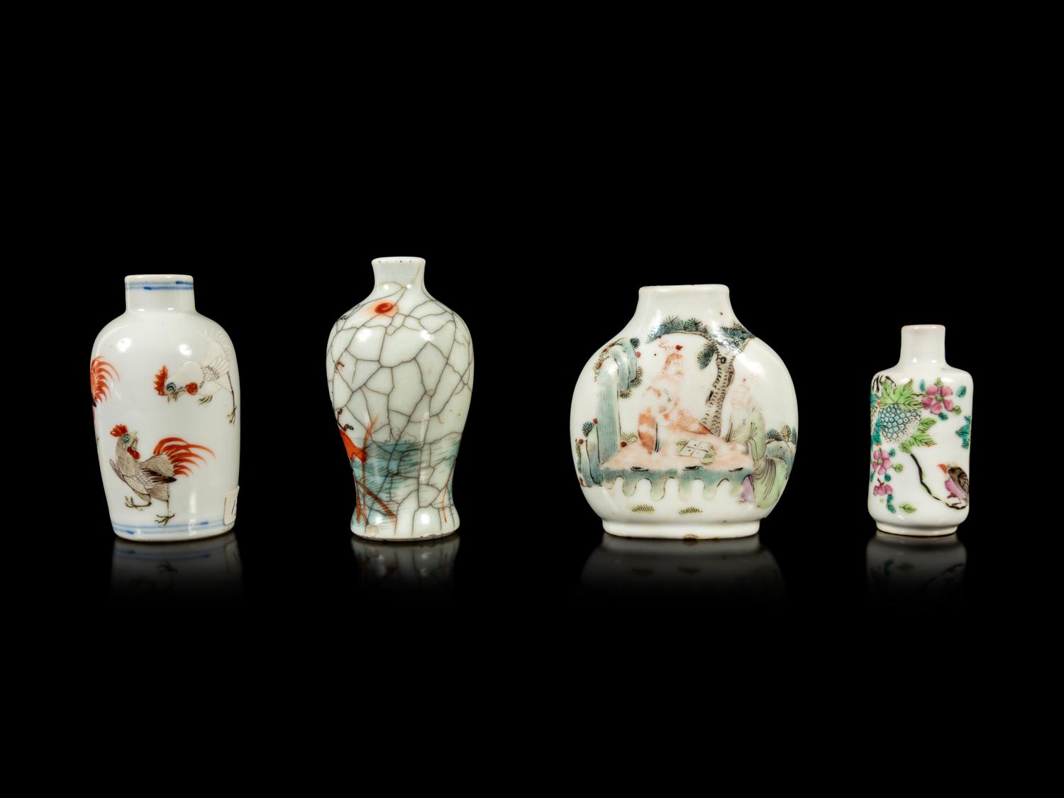 Four Chinese Famille Rose Porcelain Snuff Bottles