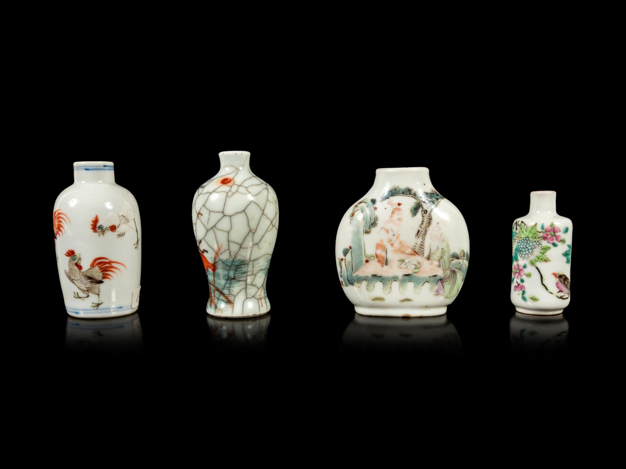 Four Chinese Famille Rose Porcelain Snuff Bottles