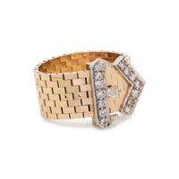 BICOLOR GOLD AND DIAMOND BELT MOTIF RING