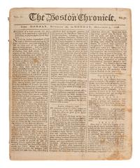 [PRE-REVOLUTIONARY WAR]. The Boston Chronicle . Vol. I, No. 51. Boston, MA: Mein and Fleeming, 5 December 1768.