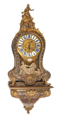 A French Boulle Marquetry Bracket Clock and Bracket Height of clock 32 inches; height of bracket 13 inches. — LATE 18TH CENTURY