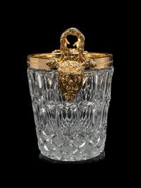 A French Gilt Metal Mounted Cut Glass Wine Cooler and a Similar Decanter