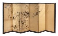 A Chinese Ink on Paper Six-Panel Floor Screen