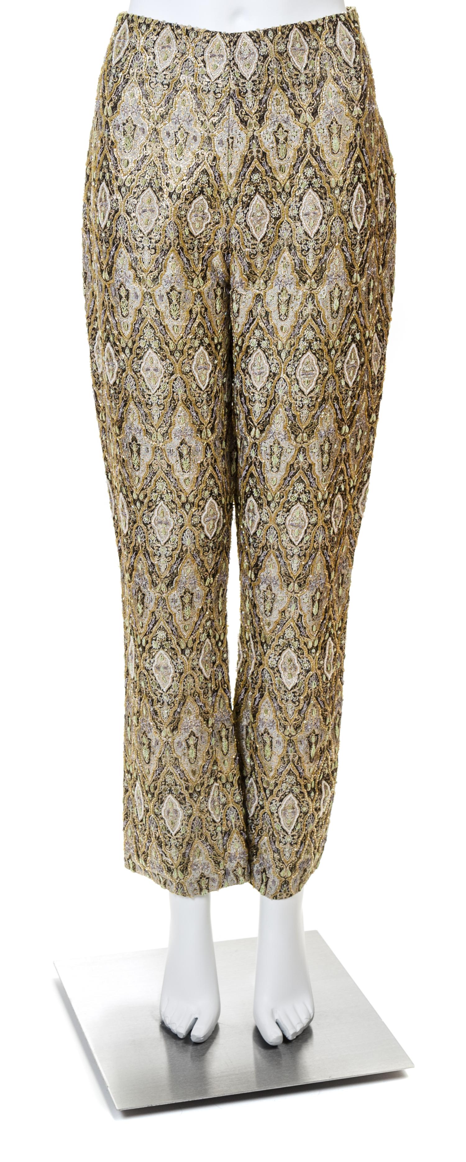 A Pair of Gold Metallic Custom Beaded Pants, No size.