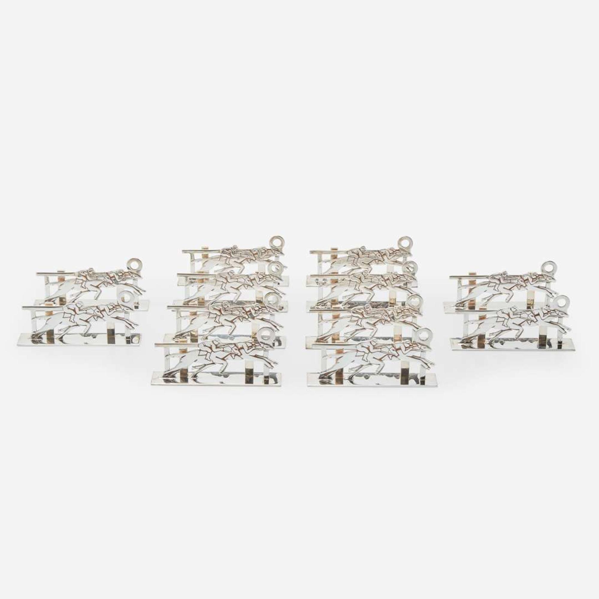A Cased Set of Twelve French Sterling Silver Place Card Holders Hermès, Paris, mid 20th century
