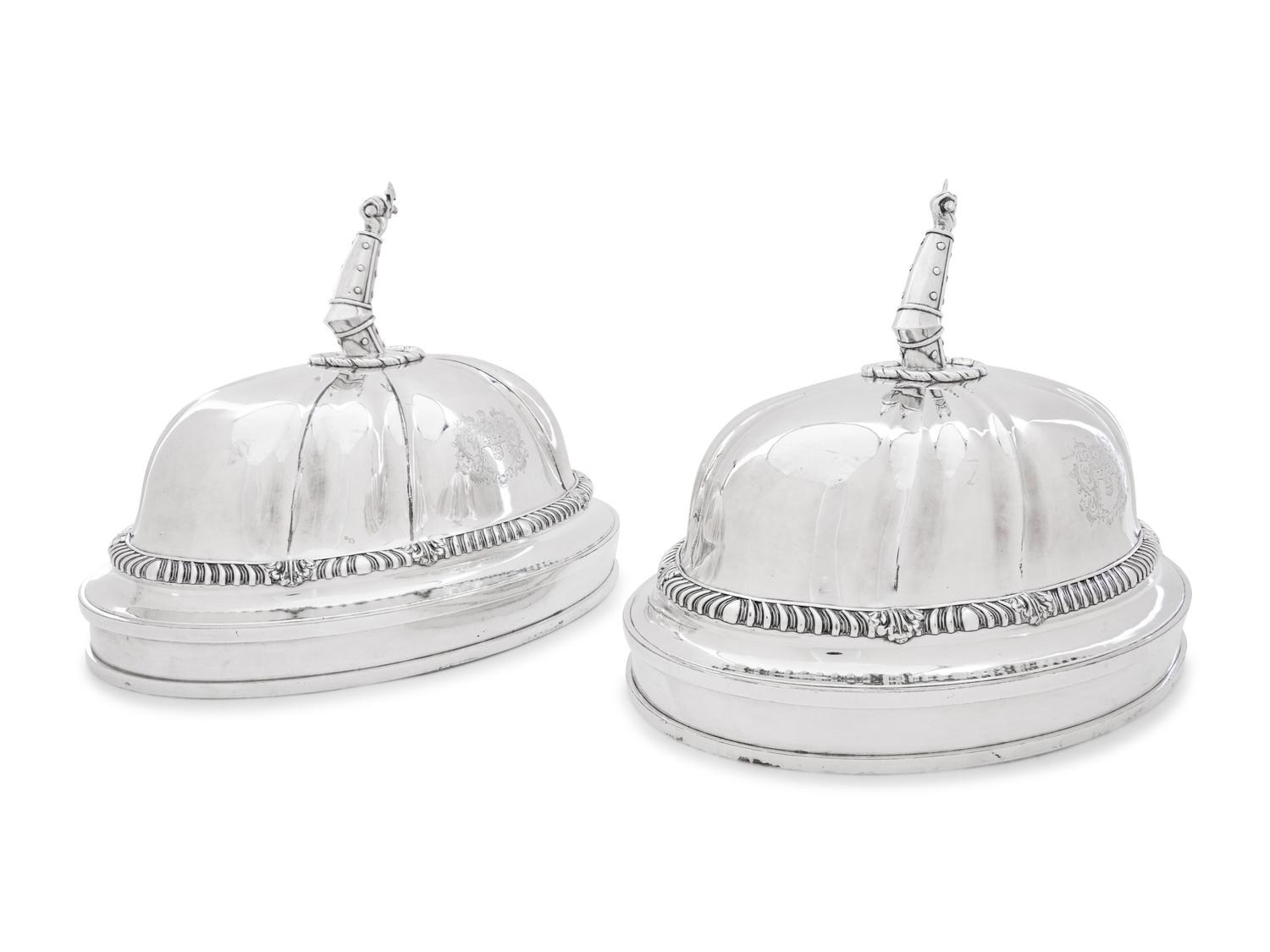 A Pair of Paul Storr Silver Mounted George IV Sheffield Plate Dome Covers