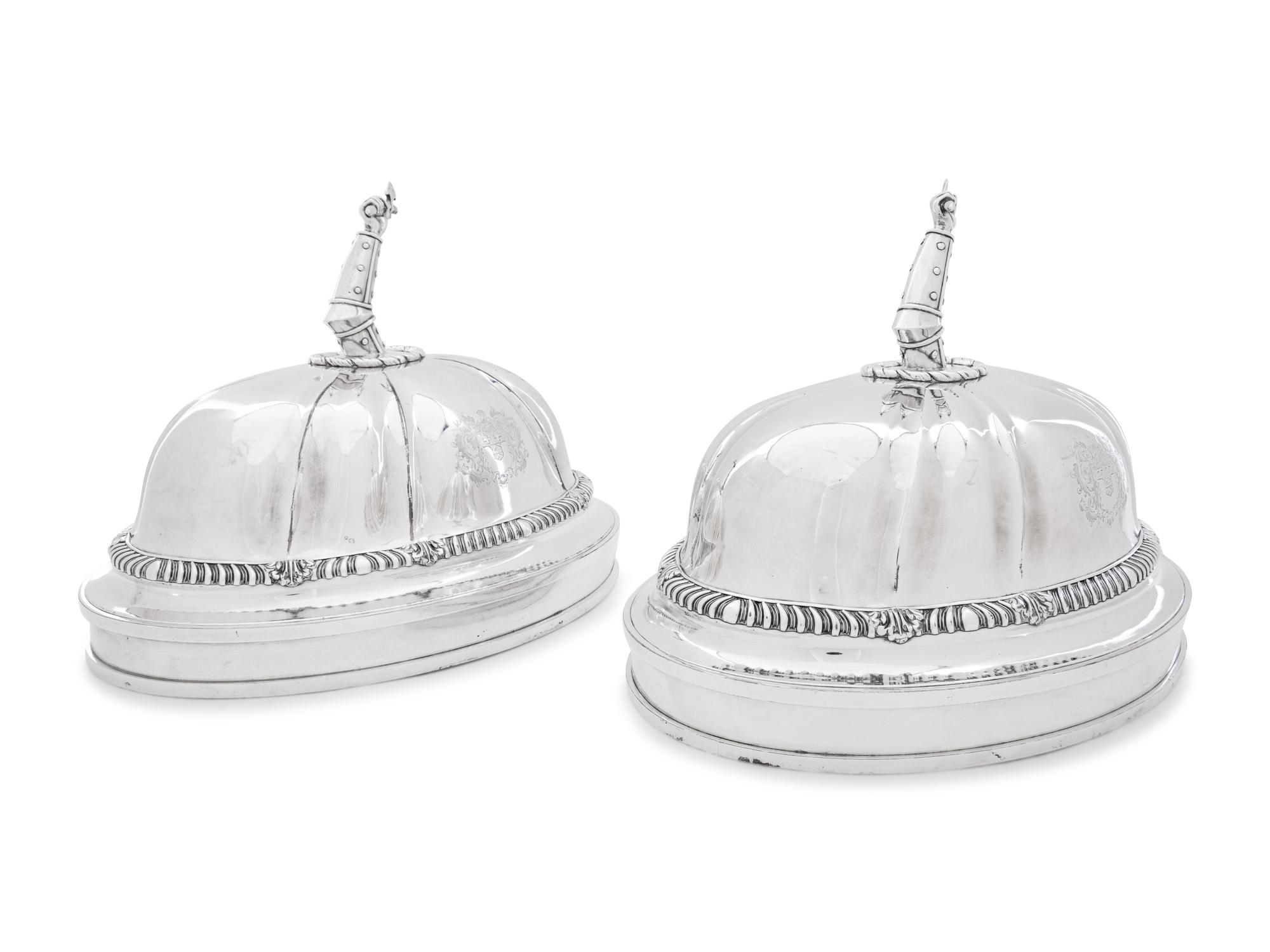 A Pair of Paul Storr Silver Mounted George IV Sheffield Plate Dome Covers