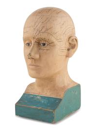 A Carved and Painted Wood Phrenology Head