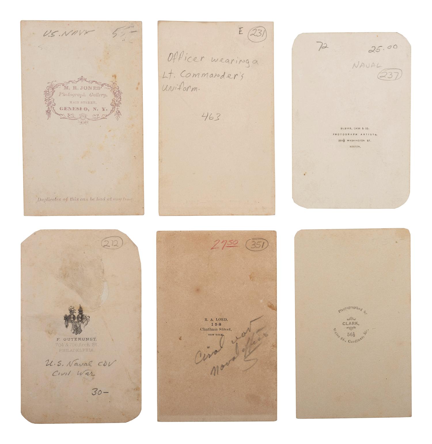[CIVIL WAR]. A group of 6 CDVs of unidentified naval officers, comprising: