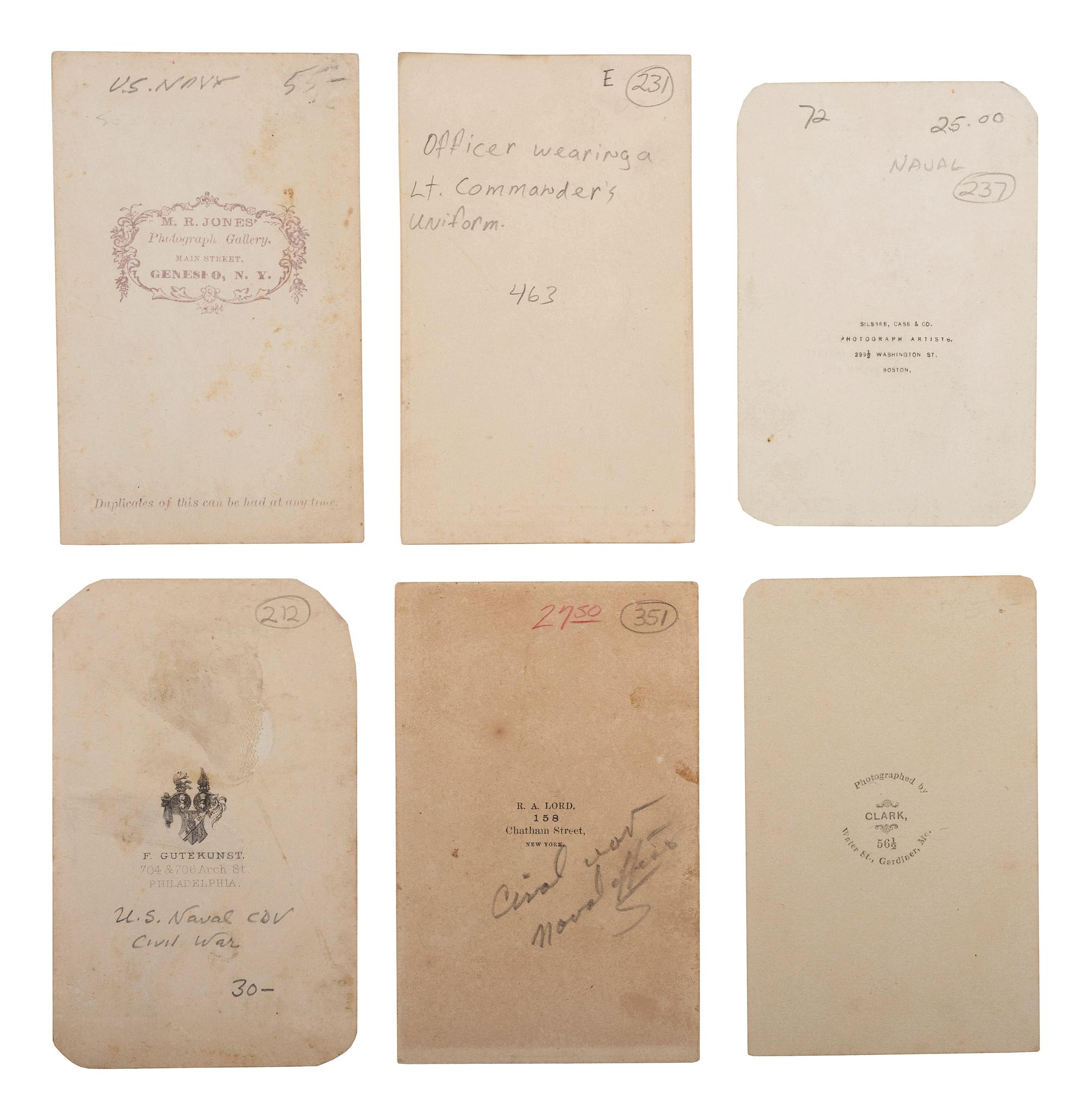 [CIVIL WAR]. A group of 6 CDVs of unidentified naval officers, comprising: