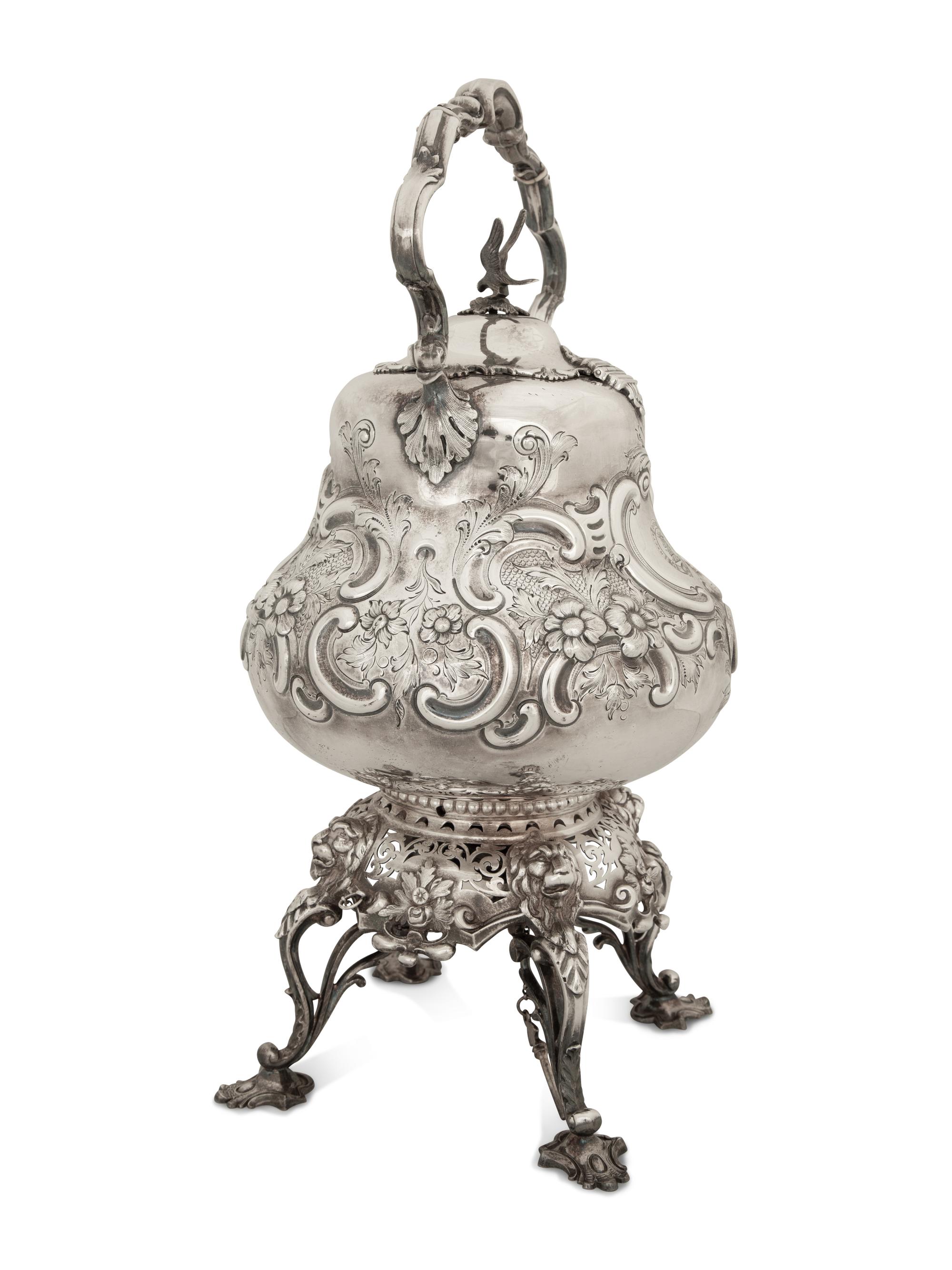 A Sheffield Silver-Plate Hot Water Kettle and Stand