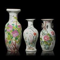 Three Chinese Famille Rose 'Bird and Flower' Vases — 粉彩花鳥圖大瓶三件
