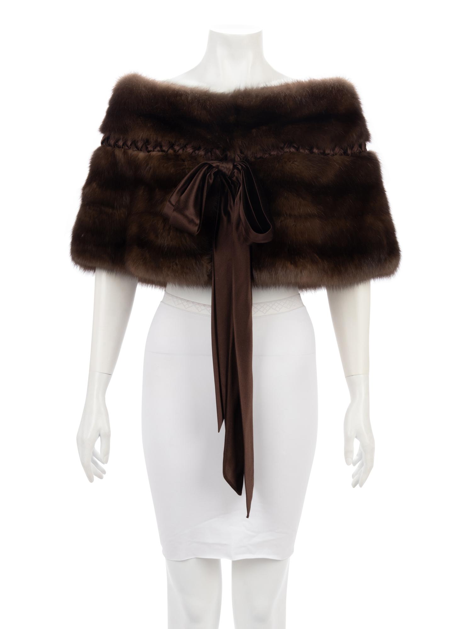 J. Mendel Sable Shrug with Satin Ribbon Bow