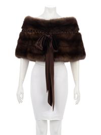 J. Mendel Sable Shrug with Satin Ribbon Bow
