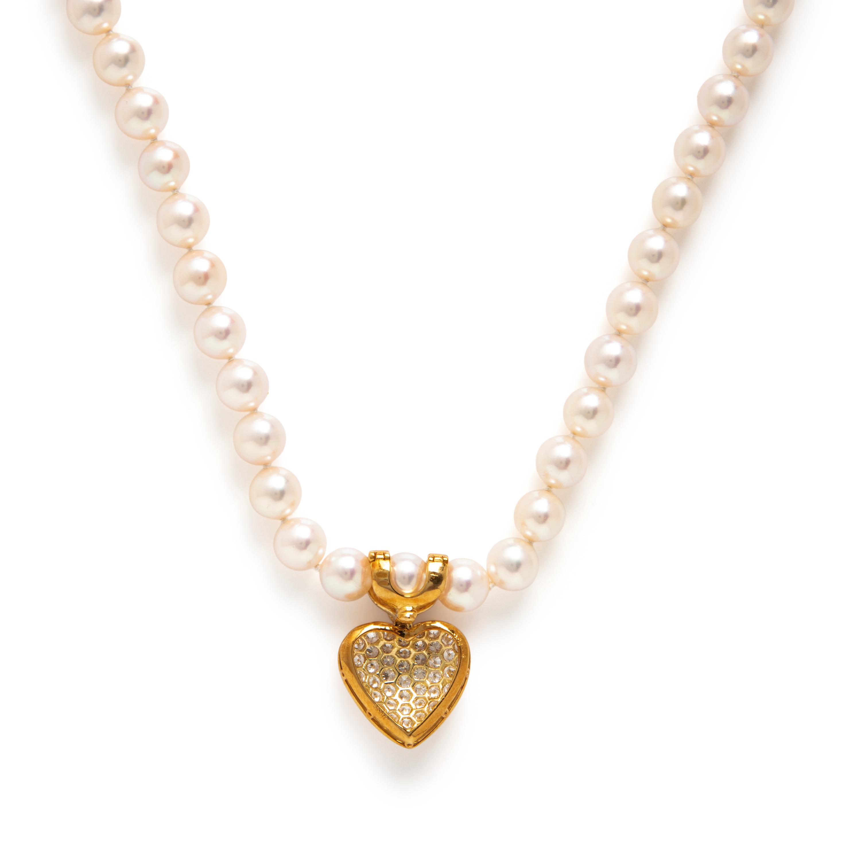 Cultured Pearl, Diamond, and Yellow Gold Necklace
