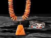 Navajo Sterling Silver Storyteller Bracelet and Spiny Oyster Necklace