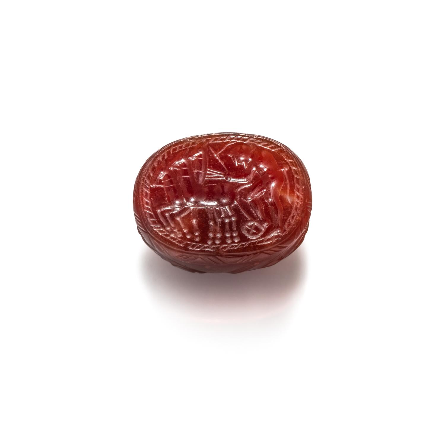 An Etruscan Carnelian Scarab with a Quadriga Chariot