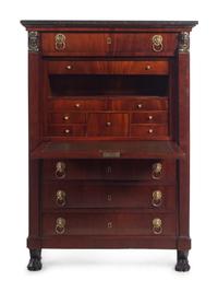 An Empire Style Bronze Mounted Mahogany Marble-Top Secrétaire à Abattant