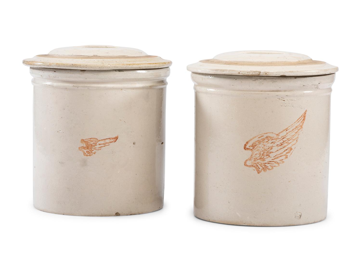 Two Redwing Stoneware Crocks