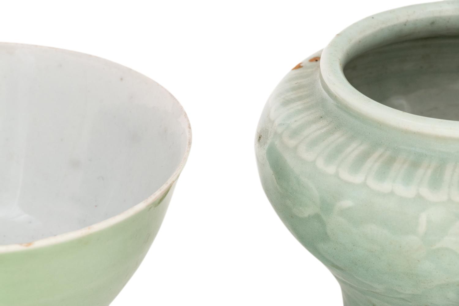 Two Chinese Celadon Glazed Porcelain Vessels