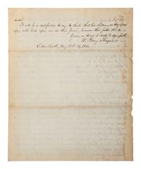 [CIVIL WAR]. THAYER, William Henry. Autograph letter signed ("Wm. Henry Thayer") as regimental surgeon, 14th New Hampshire Infantry, describing the wounding, treatment, and death of his fellow soldier Colonel Alexander Gardiner who was mortally injured at the Battle of Opequan. Winchester, VA, 9 October 1864.