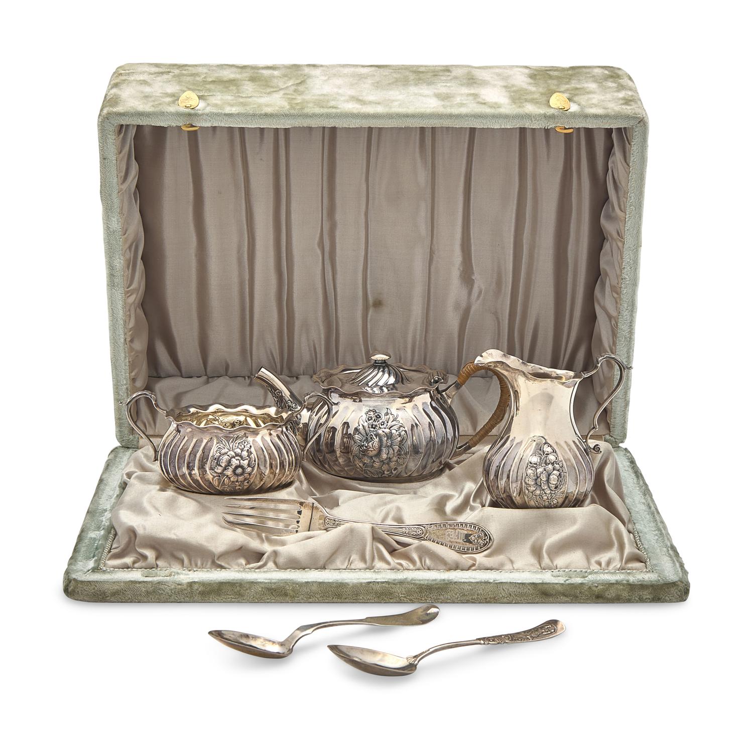 A Cased Three-Piece Sterling Silver Tea Service, Gorham Mfg. Co., Providence, RI, Date Mark for 1887