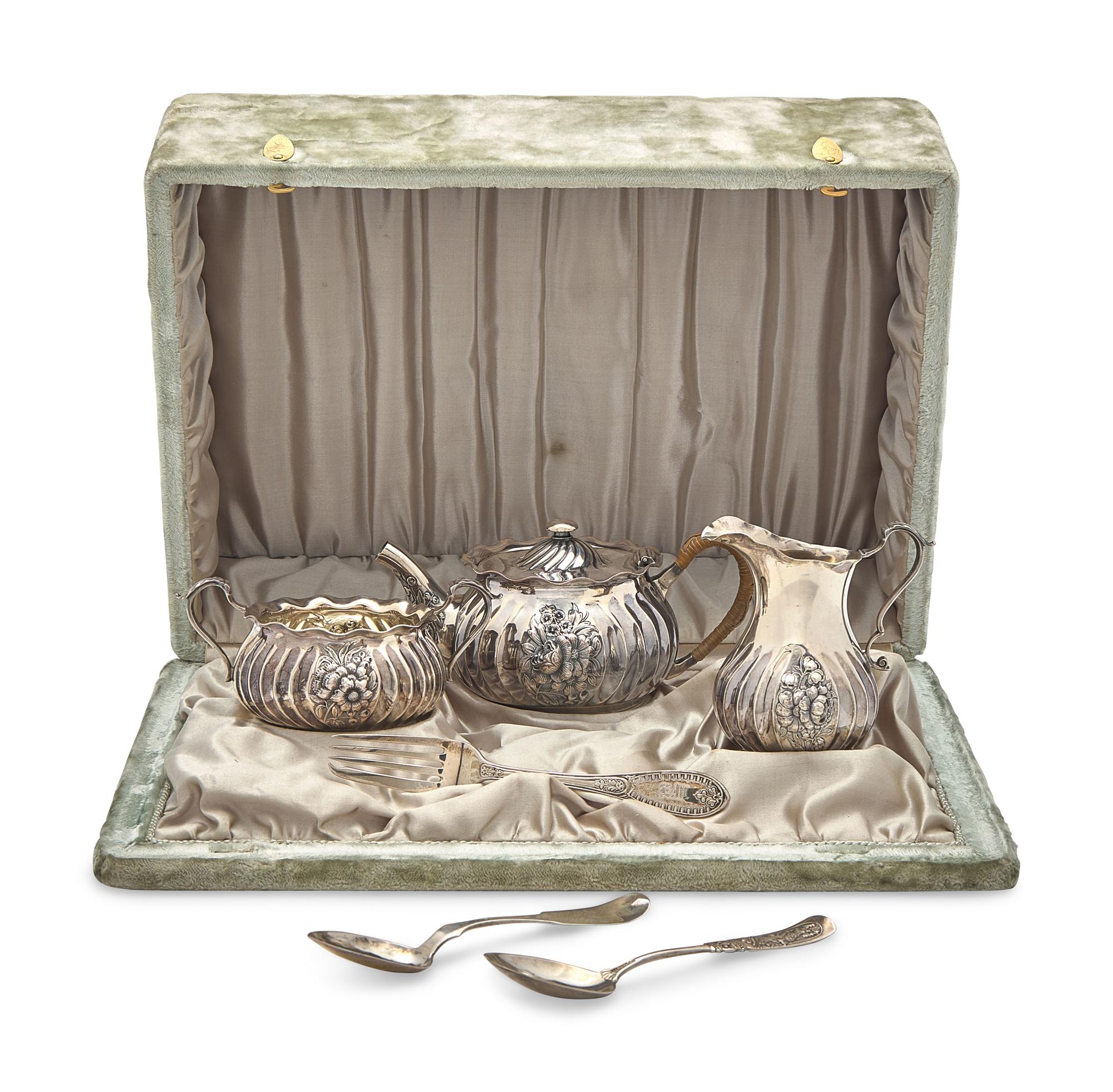 A Cased Three-Piece Sterling Silver Tea Service, Gorham Mfg. Co., Providence, RI, Date Mark for 1887