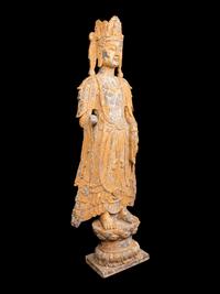 A Chinese Carved Stone Standing Guanyin Figure