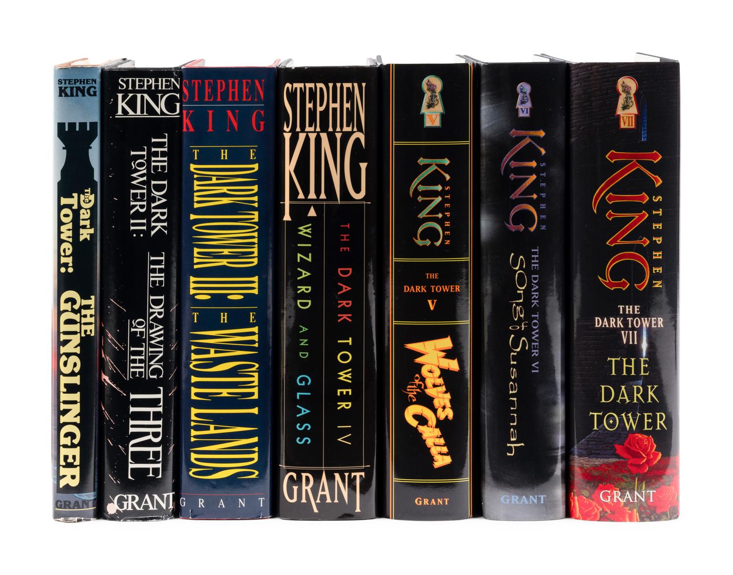 KING, Stephen (b. 1947). [The Dark Tower]. The Gunslinger. 1982. -- The Drawing of the Three. 1987. -- The Waste Lands. 1991. -- Wizard and Glass. 1997. -- Wolves of the Calla. 2003. -- The Song of Susannah. 2004. -- The Dark Tower. 2004. All West Kingston, RI and Hampton Falls, NH: Donald M. Grant.