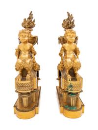 A Pair of Louis XVI Style Gilt Bronze Figural Chenets