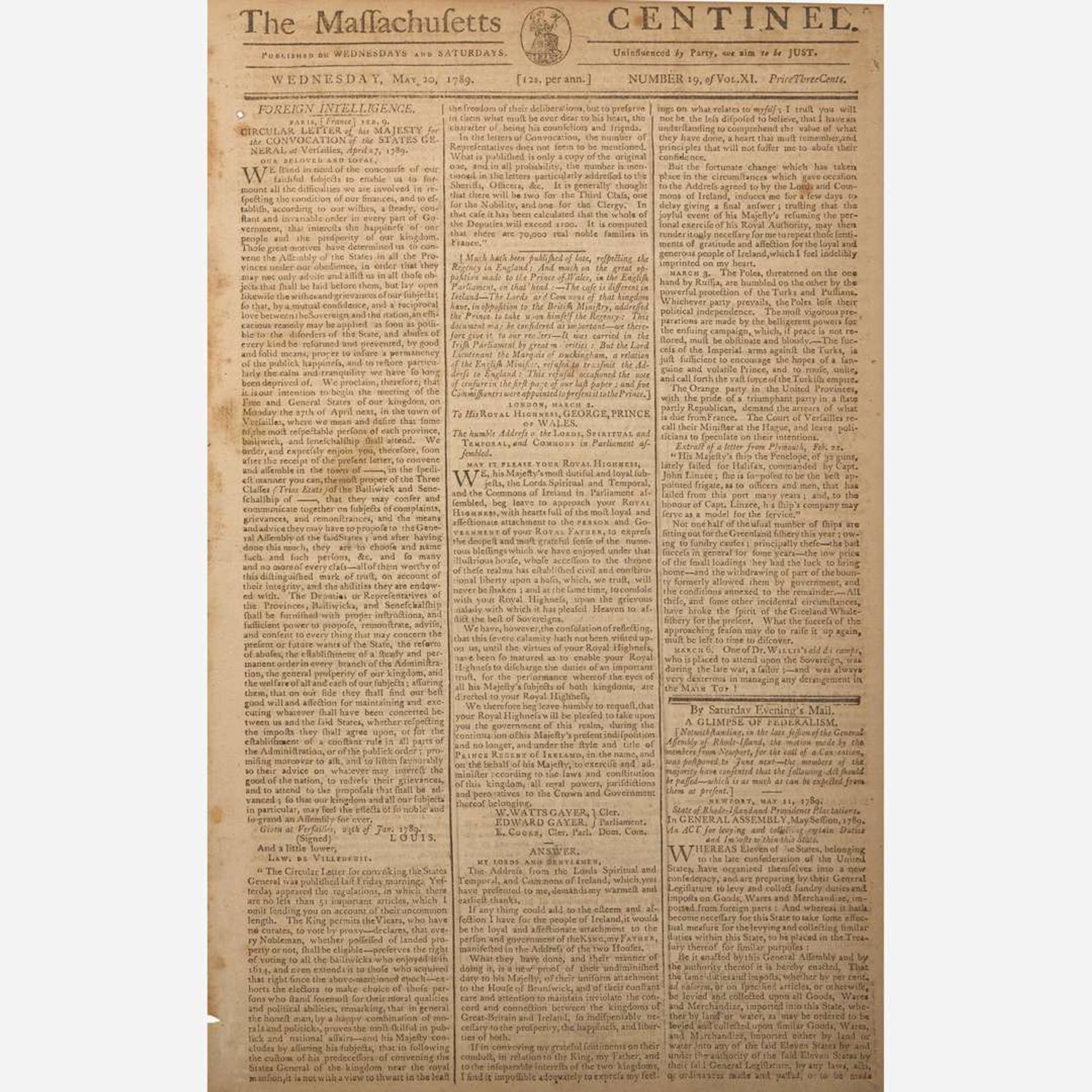 [Presidential] The Massachusetts Centinel