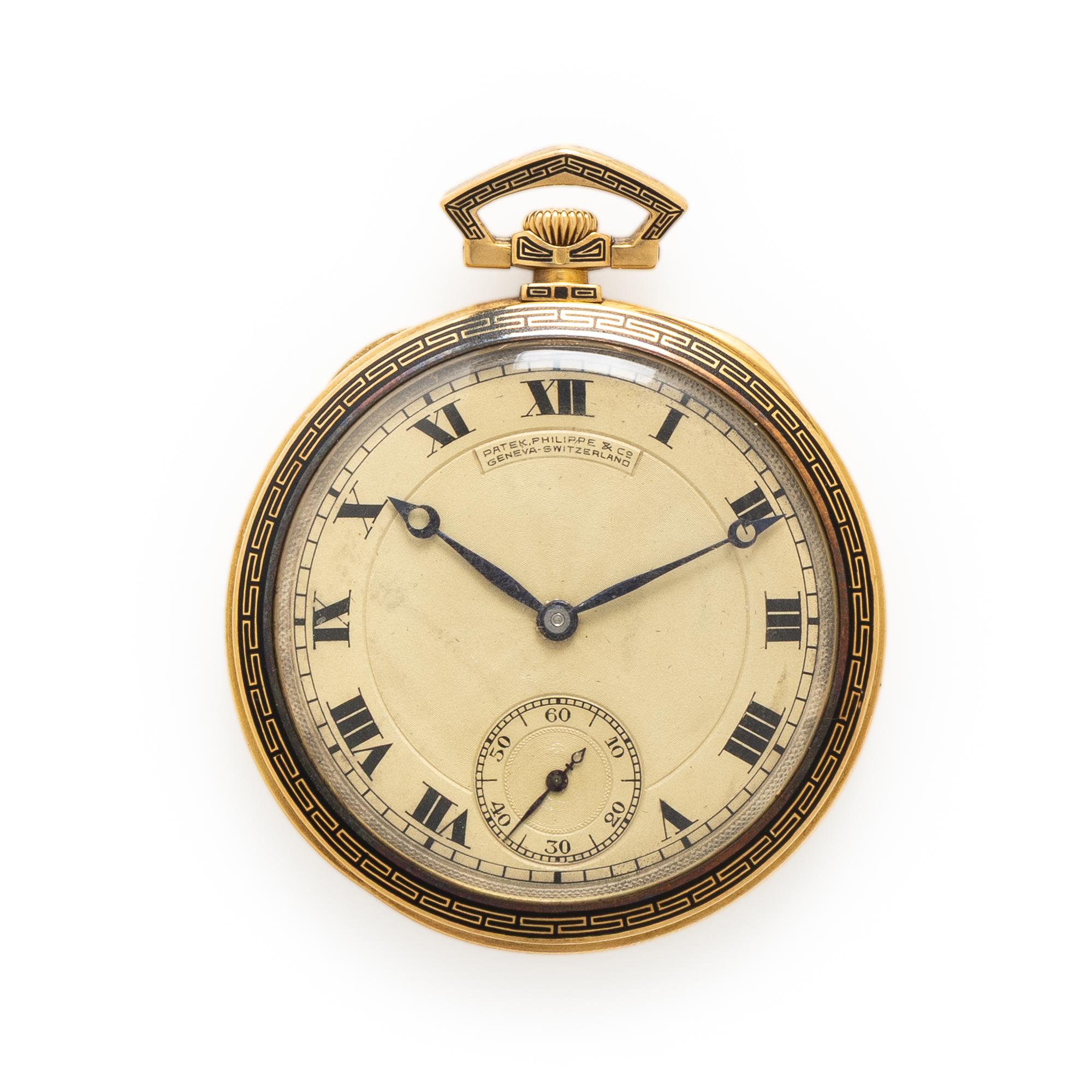 Patek Philippe, 'Greek-Warrior' 18K Yellow Gold and Enamel Pocket Watch, with Extract from the Archives