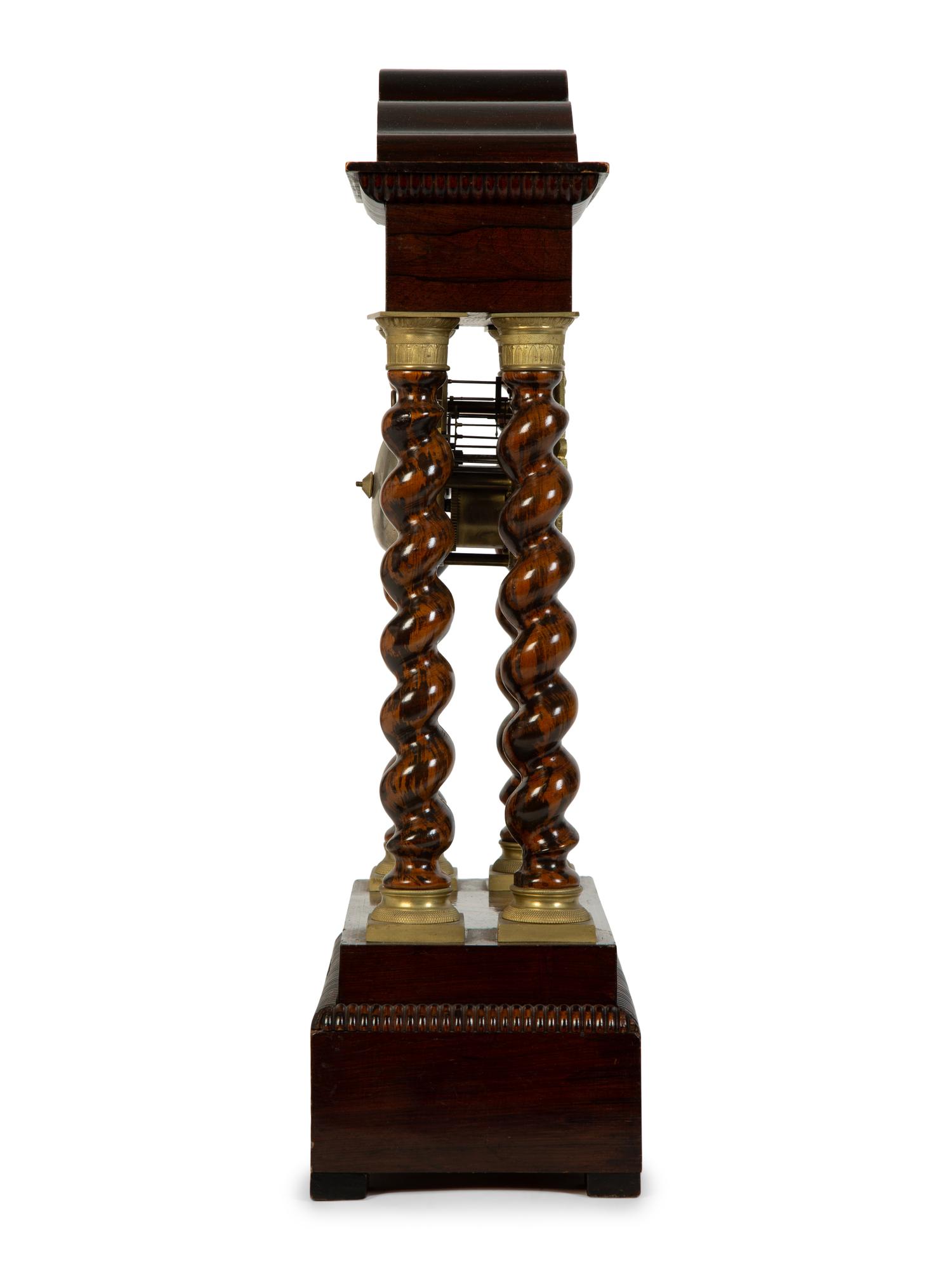A Charles X Gilt Bronze Mounted Marquetry Portico Clock